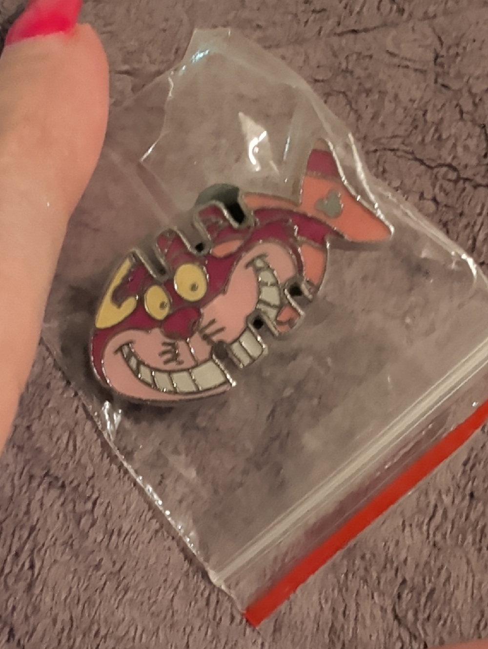 Cheshire Cat Enamel Pin - Pink and Purple Fish Design